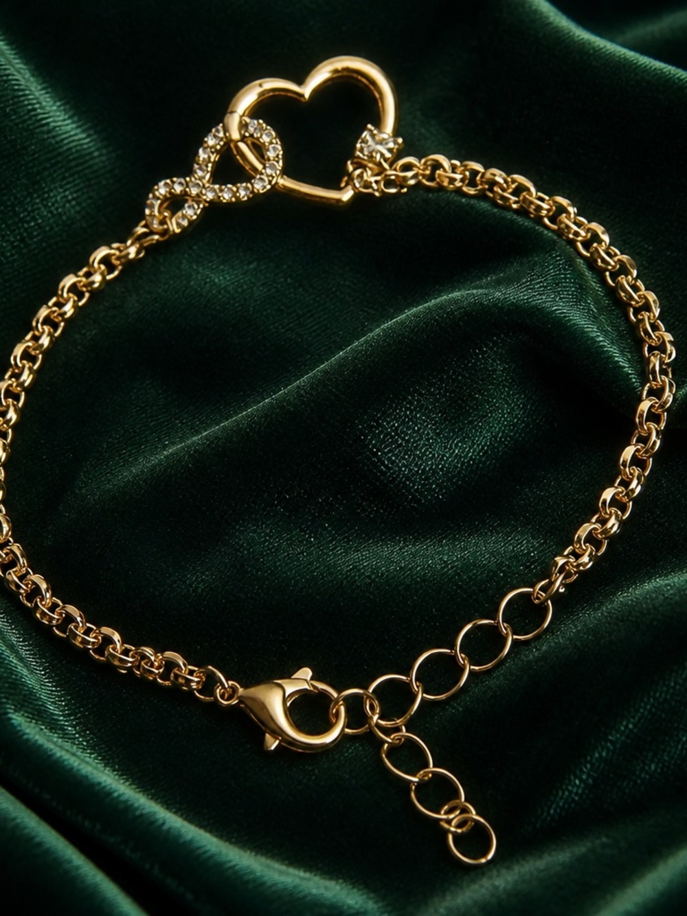 Gold Heart & Crystal Link Chain Bracelet - Women Jewelry